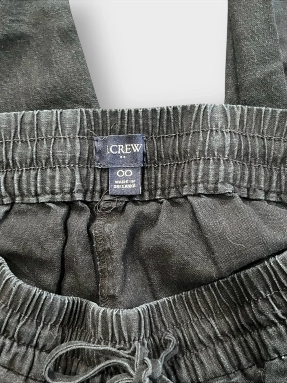 J.Crew Black Linen Blend Pull-On Tie Waist Pants 00 Elastic Waist Tapered Cuffed